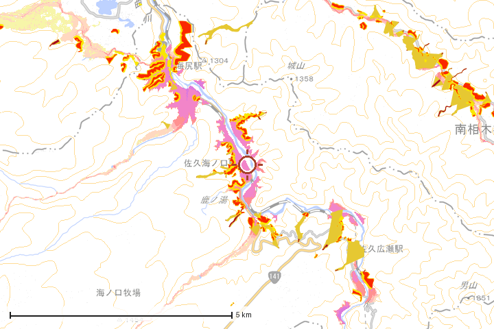 南牧村周辺のハザード重ね図
