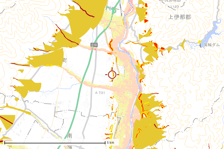 箕輪町周辺のハザード重ね図
