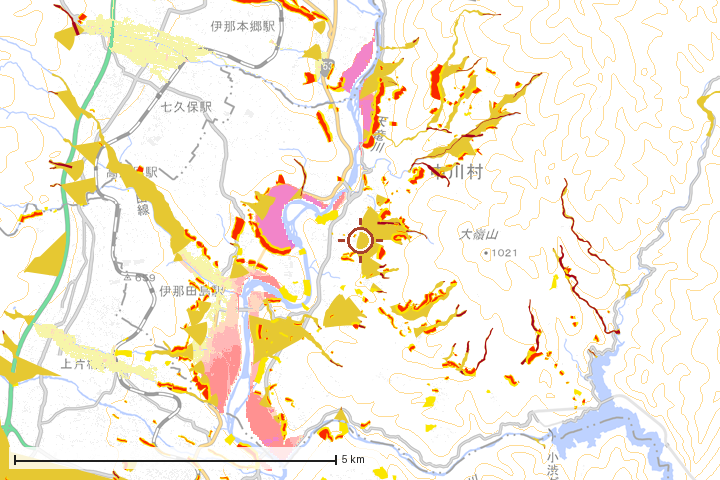 中川村周辺のハザード重ね図