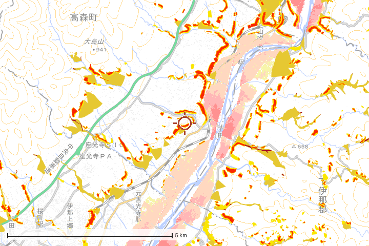 高森町周辺のハザード重ね図