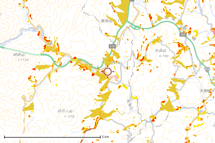 阿智村周辺のハザード重ね図