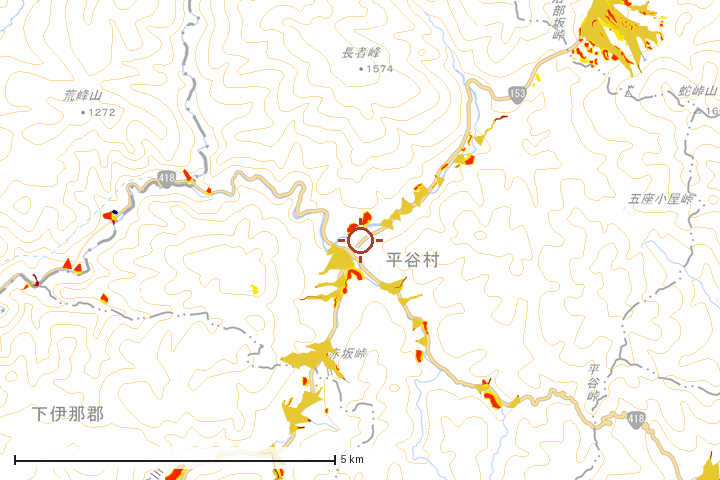 平谷村周辺のハザード重ね図