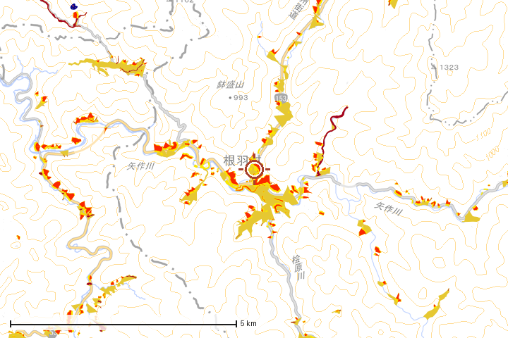根羽村周辺のハザード重ね図