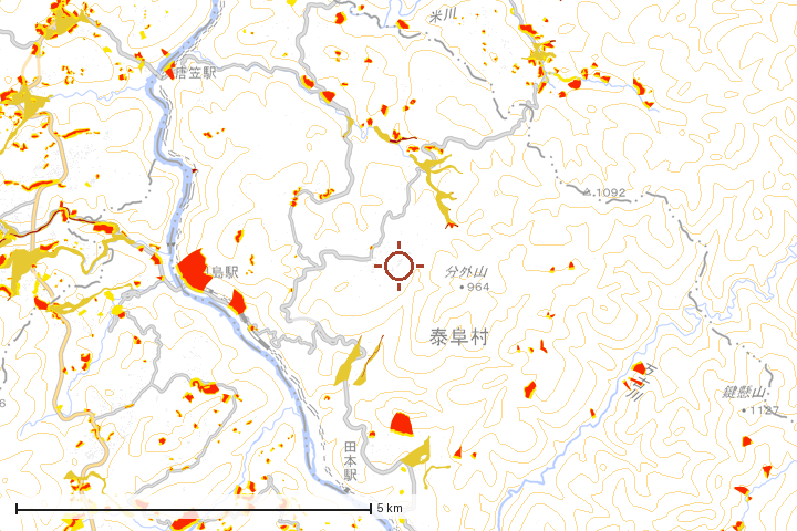 泰阜村周辺のハザード重ね図