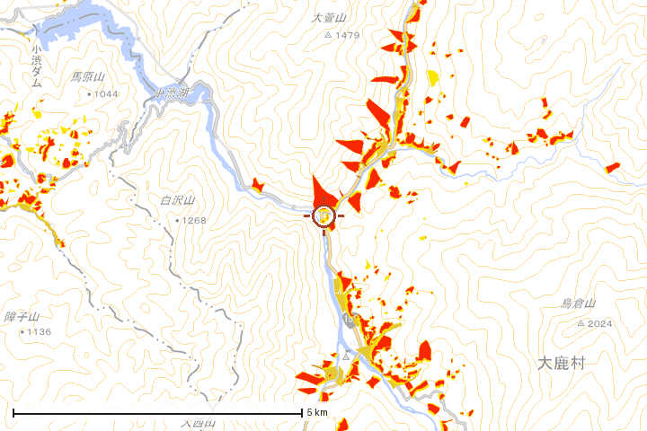 大鹿村周辺のハザード重ね図