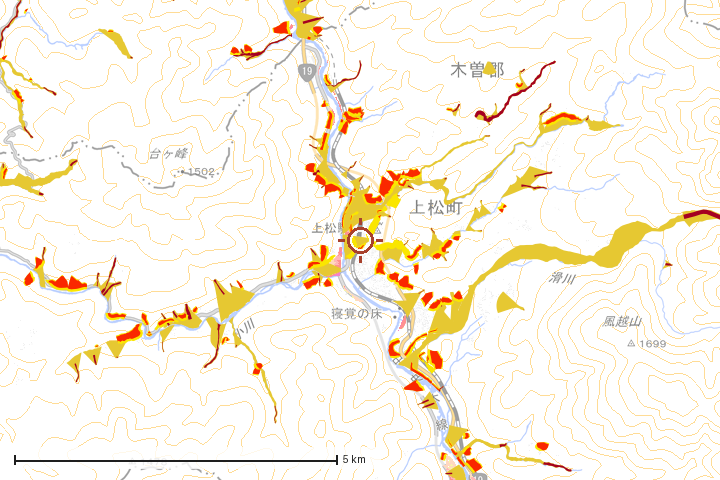上松町周辺のハザード重ね図