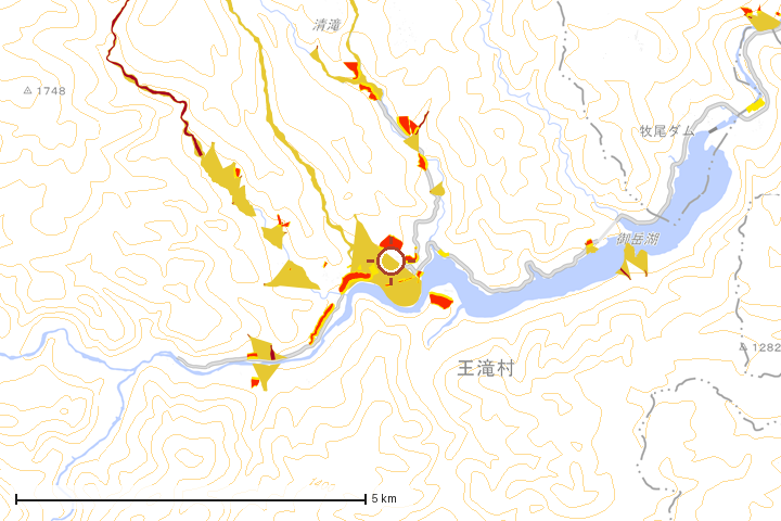 王滝村周辺のハザード重ね図