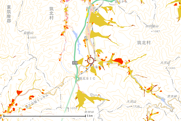 筑北村周辺のハザード重ね図