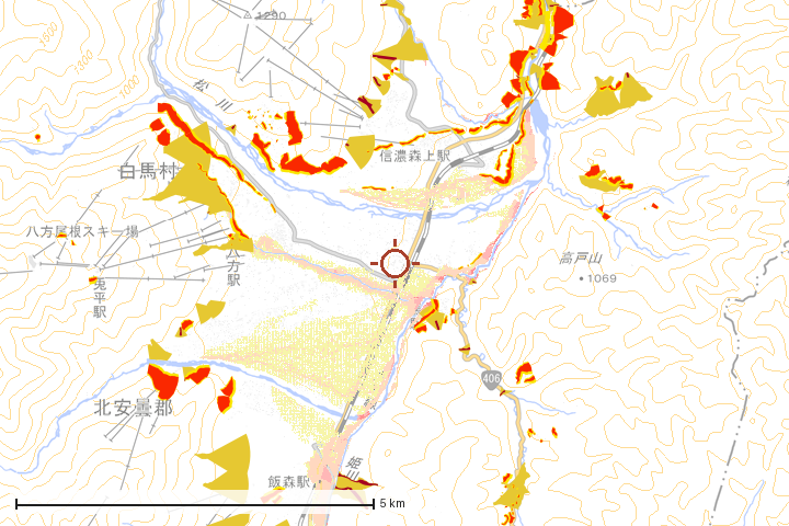 白馬村周辺のハザード重ね図