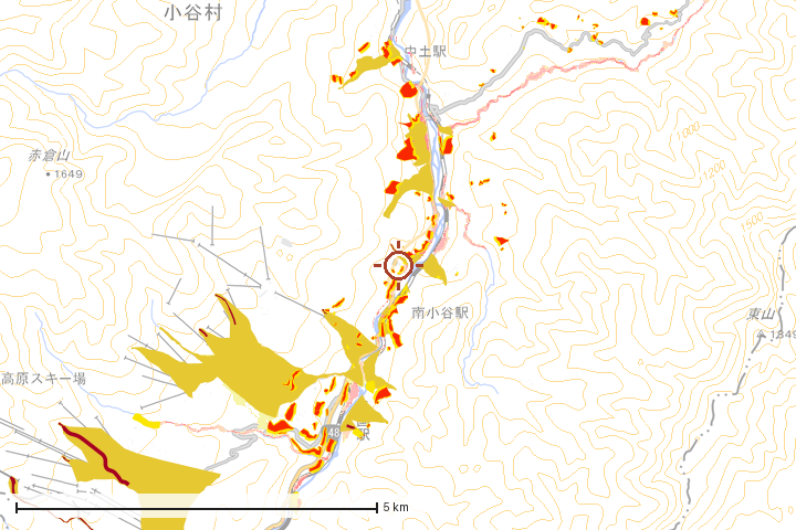 小谷村周辺のハザード重ね図