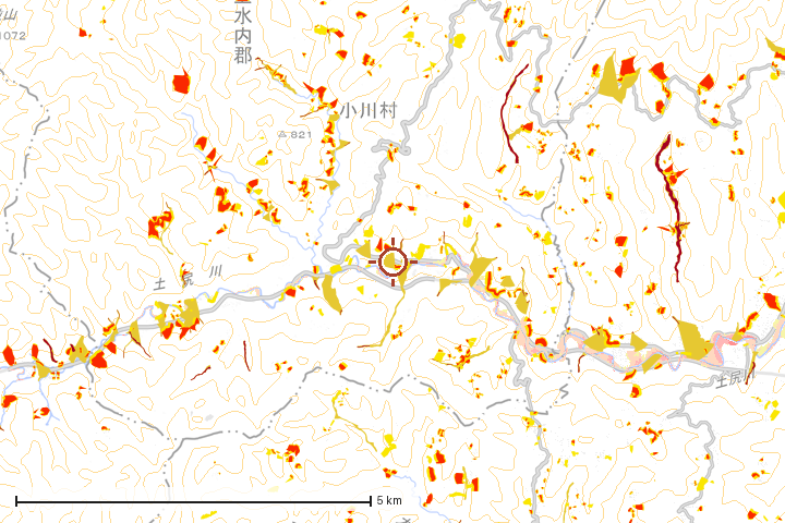 小川村周辺のハザード重ね図