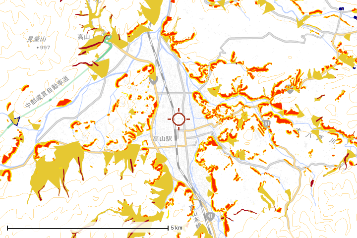 高山市周辺のハザード重ね図