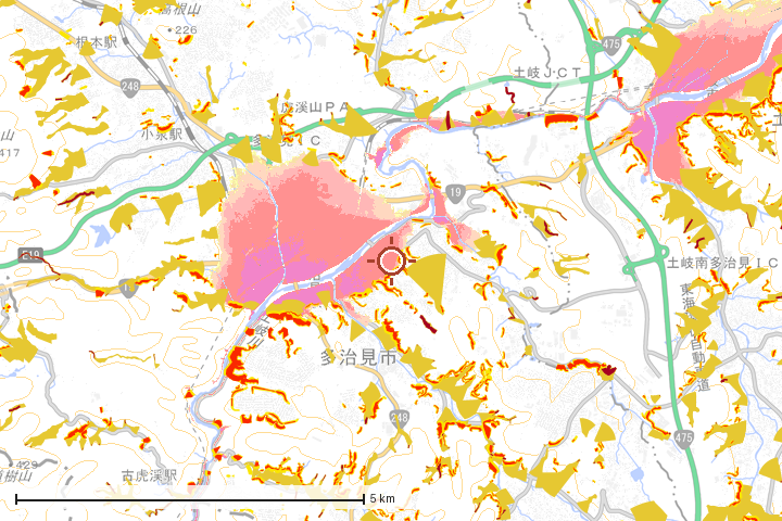多治見市周辺のハザード重ね図