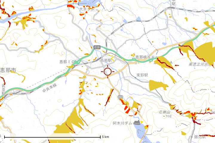 恵那市周辺のハザード重ね図