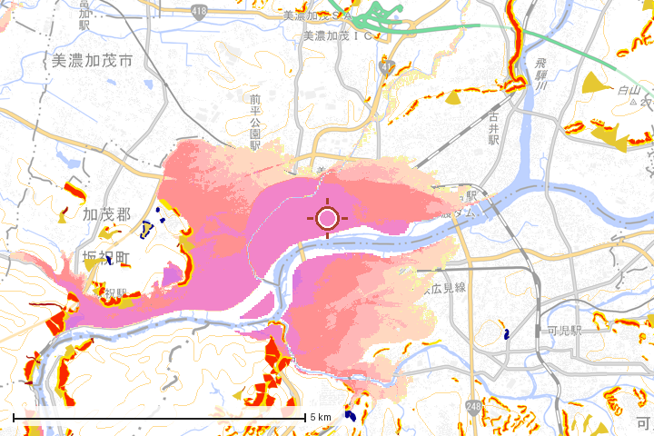 美濃加茂市周辺のハザード重ね図
