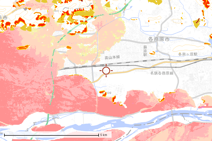 各務原市周辺のハザード重ね図