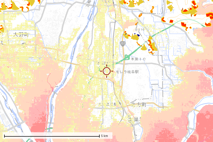 本巣市周辺のハザード重ね図