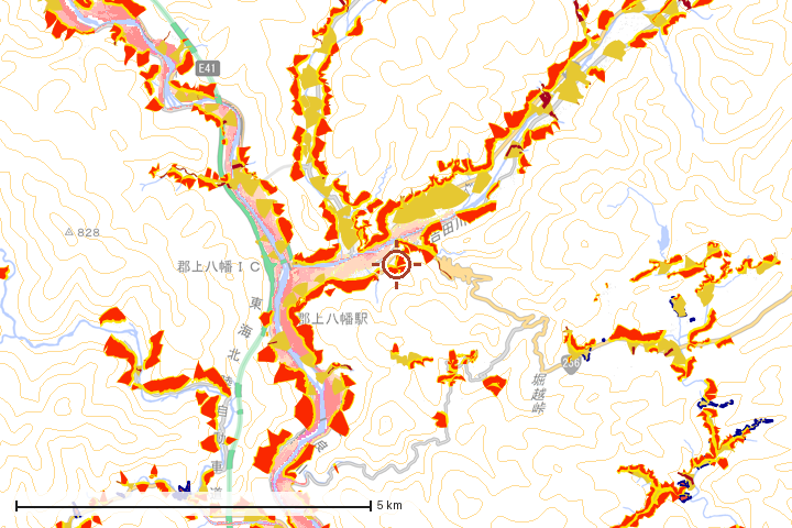 郡上市周辺のハザード重ね図