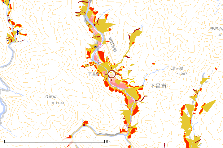 下呂市周辺のハザード重ね図