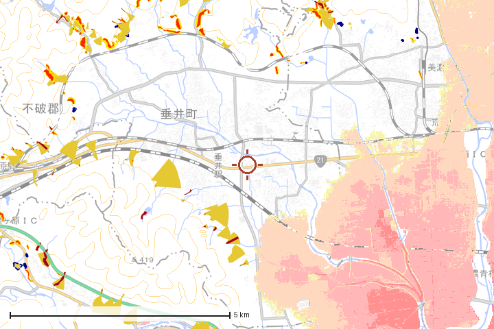 垂井町周辺のハザード重ね図