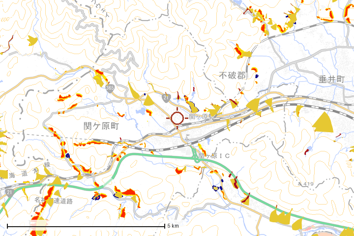 関ケ原町周辺のハザード重ね図