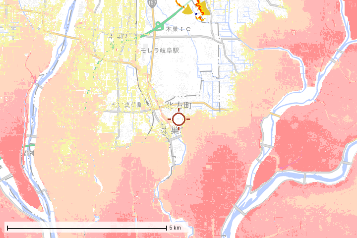 北方町周辺のハザード重ね図