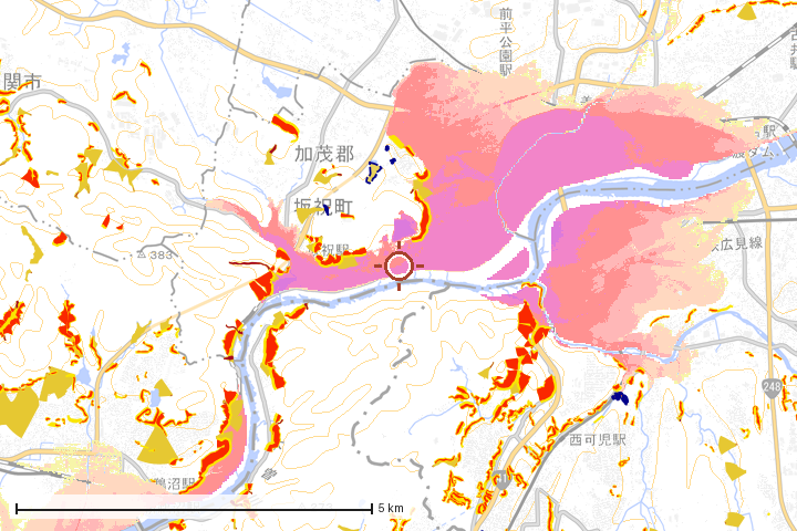 坂祝町周辺のハザード重ね図