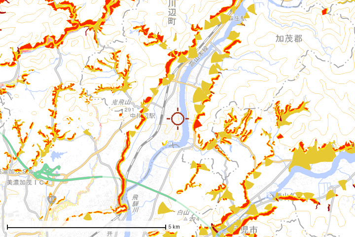 川辺町周辺のハザード重ね図