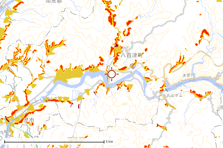 八百津町周辺のハザード重ね図