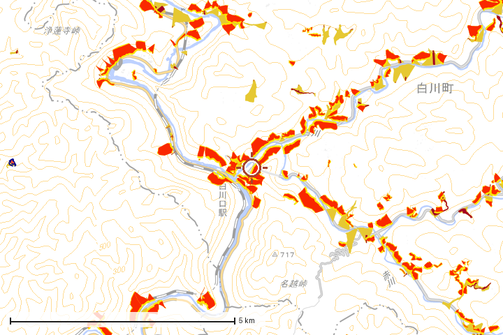 白川町周辺のハザード重ね図