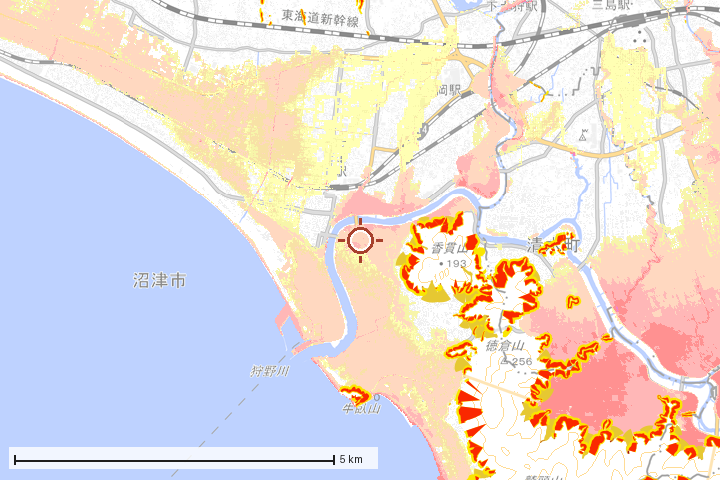 沼津市周辺のハザード重ね図