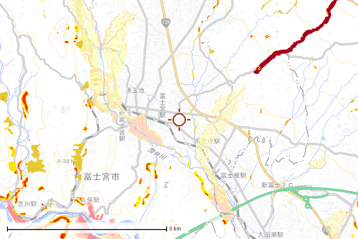 富士宮市周辺のハザード重ね図