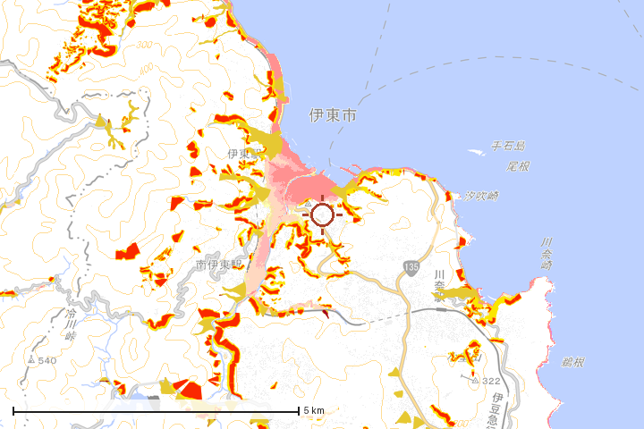 伊東市周辺のハザード重ね図
