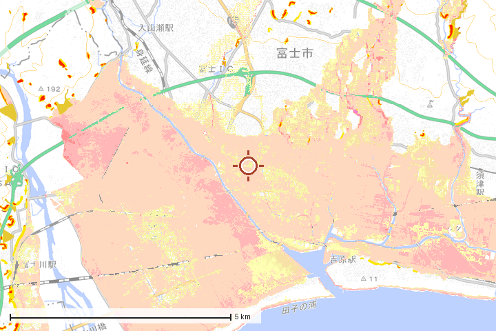 富士市周辺のハザード重ね図