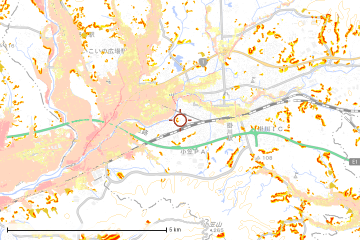 掛川市周辺のハザード重ね図