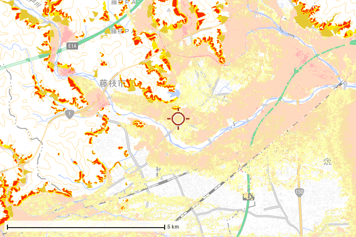 藤枝市周辺のハザード重ね図