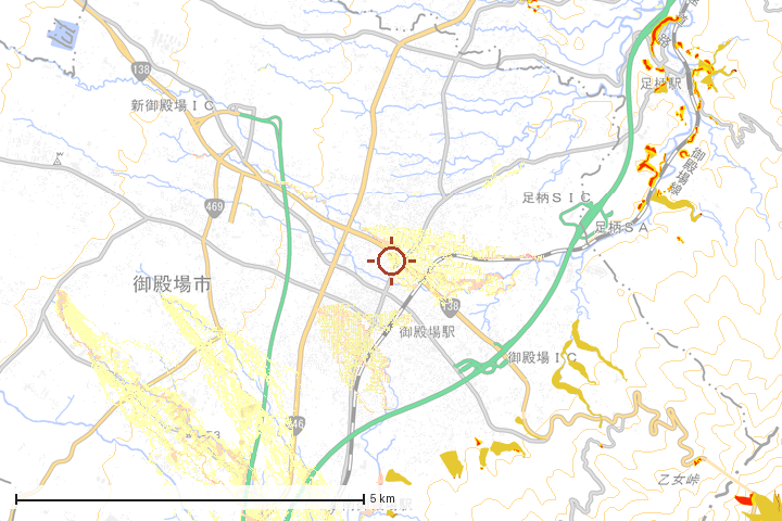 御殿場市周辺のハザード重ね図