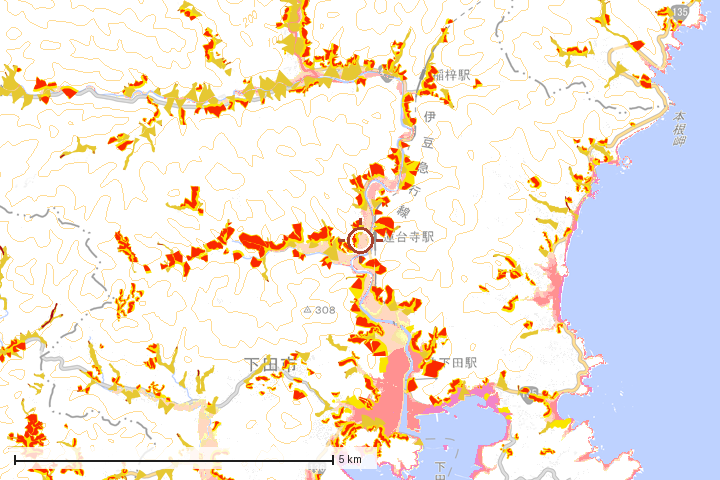 下田市周辺のハザード重ね図