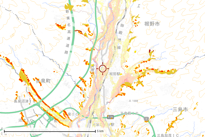 裾野市周辺のハザード重ね図
