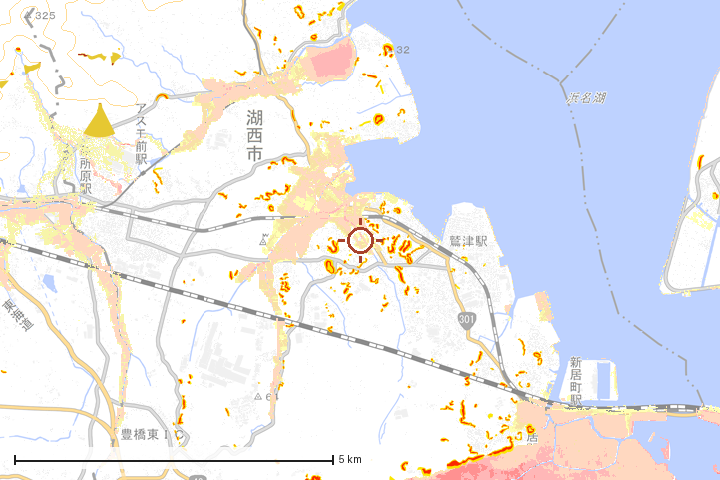 湖西市周辺のハザード重ね図