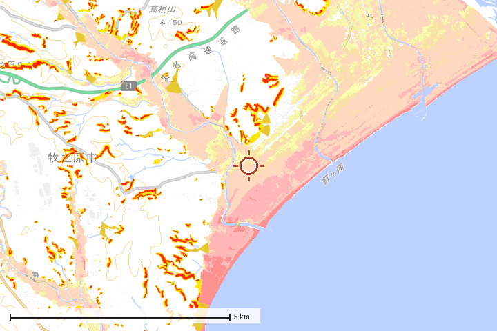 牧之原市周辺のハザード重ね図