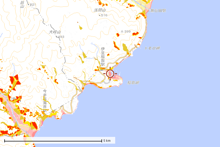 東伊豆町周辺のハザード重ね図