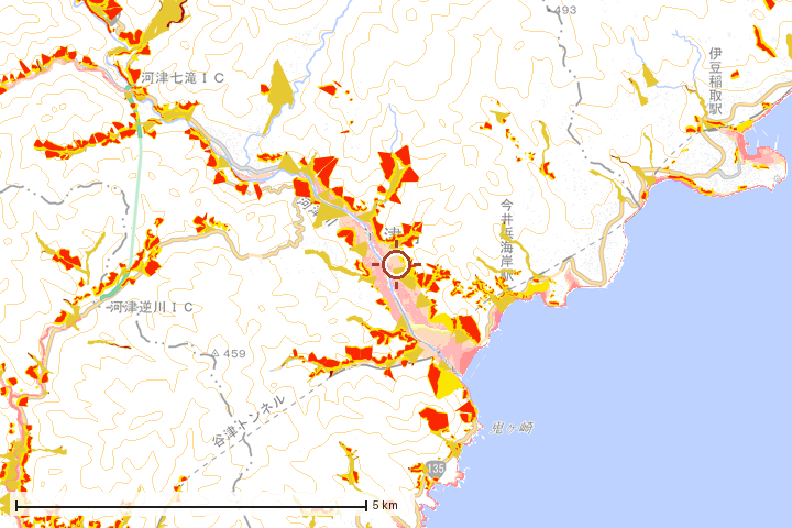 河津町周辺のハザード重ね図