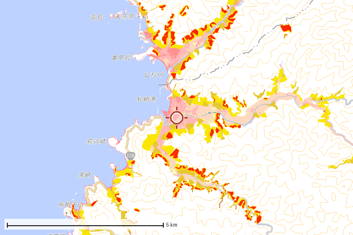 松崎町周辺のハザード重ね図