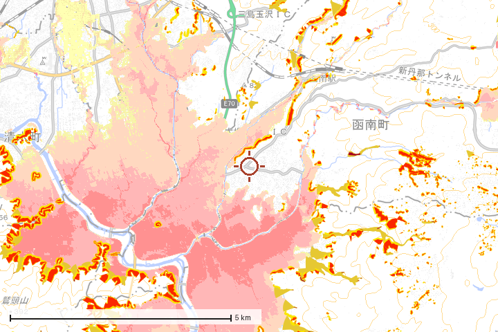 函南町周辺のハザード重ね図