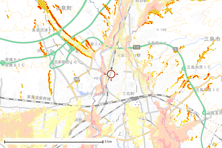長泉町周辺のハザード重ね図