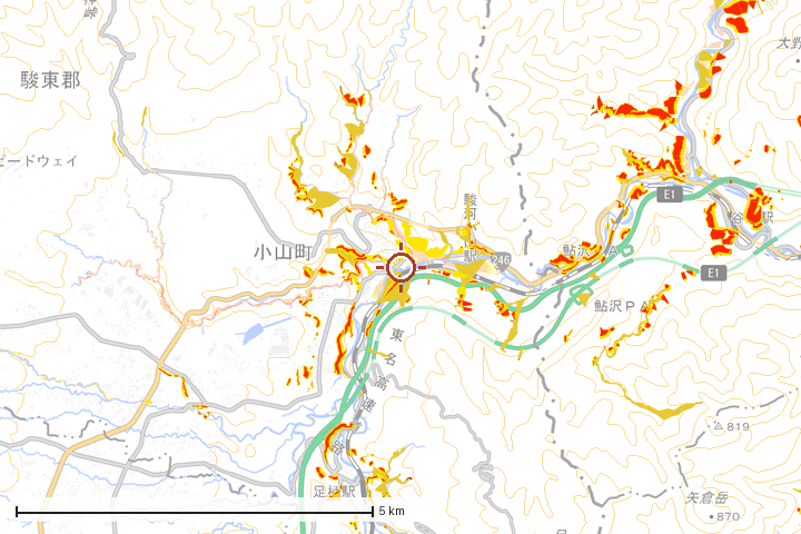小山町周辺のハザード重ね図