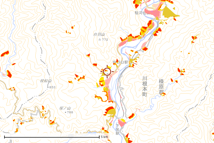 川根本町周辺のハザード重ね図