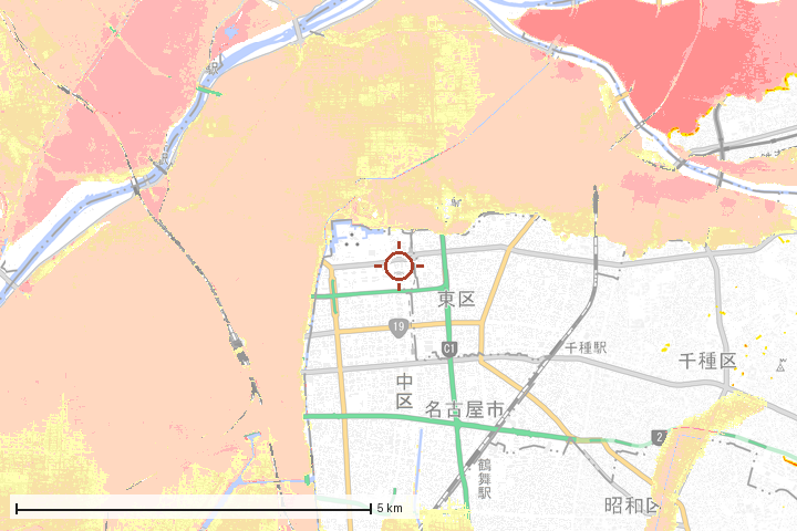 名東区周辺のハザード重ね図