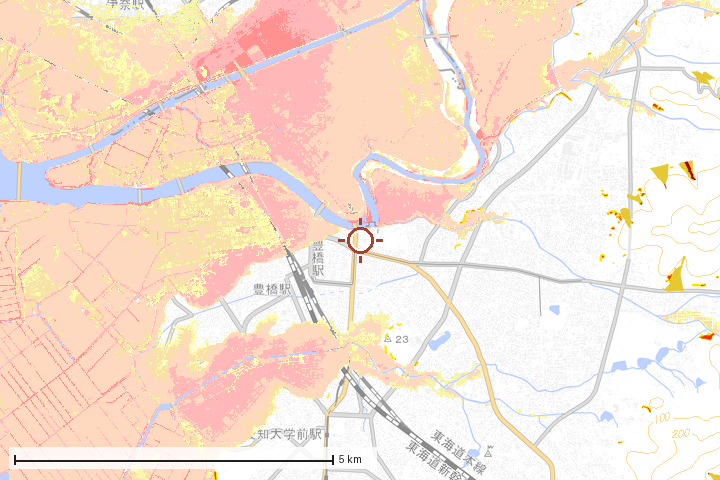 豊橋市周辺のハザード重ね図